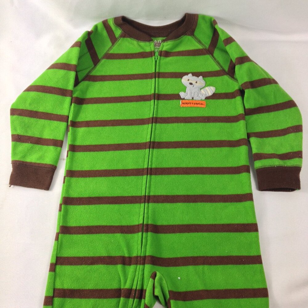 Child of Mine by Carters Boys Toddler Green Stripe Footie One Piece Sz 3T